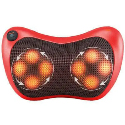 Heated massage pillow with rotating nodes for relaxation and muscle relief.