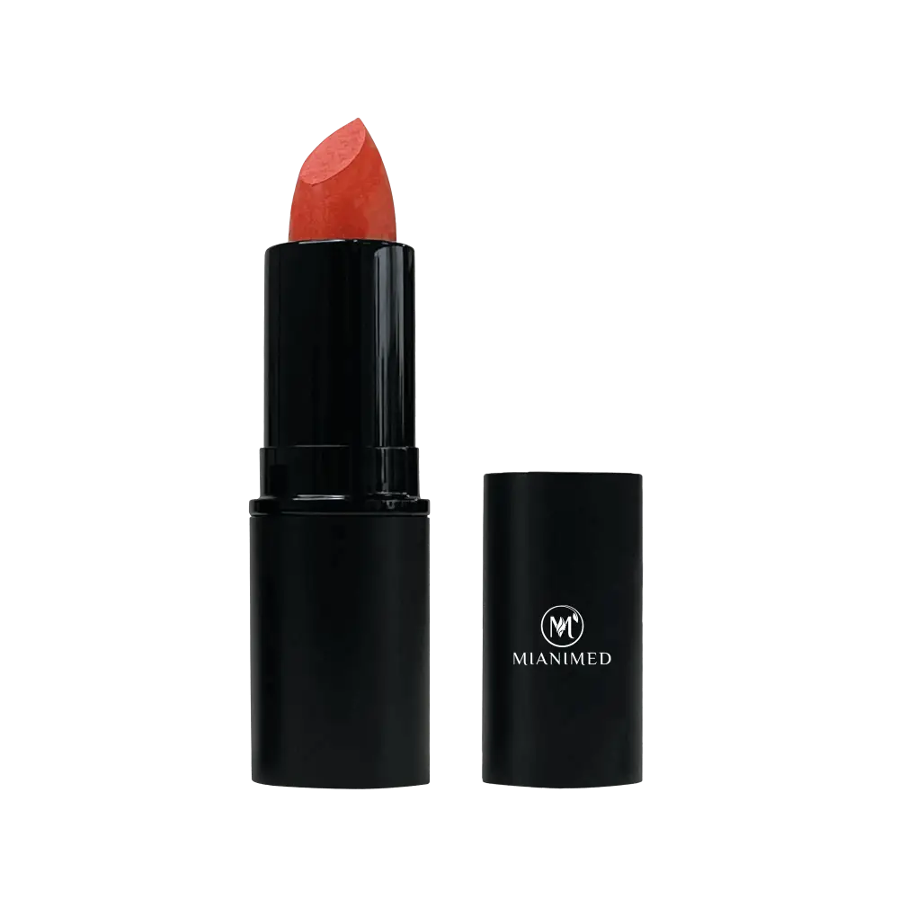 MIANIMED premium skincare lipstick in elegant black packaging with orange shade