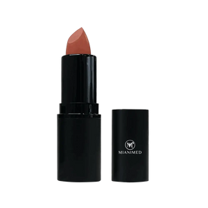 MIANIMED premium skincare lipstick in black casing with the cap removed, showing the lipstick shade.