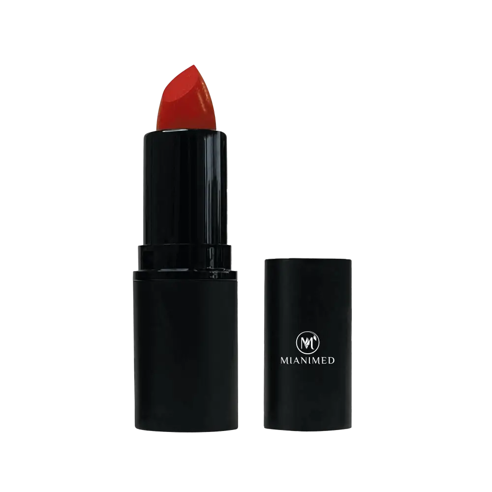 MIANIMED premium red lipstick in elegant black case, ideal for enhancing your skincare and beauty routine.