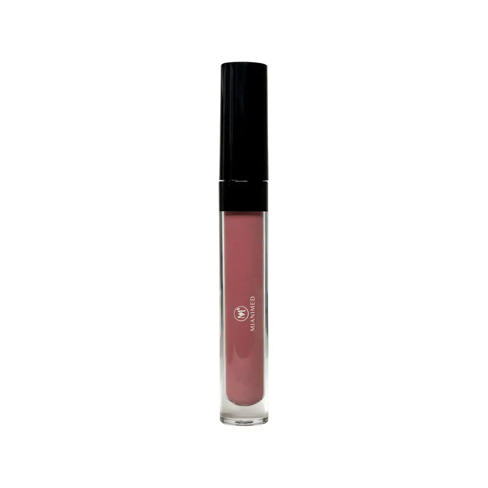 MIANIMED premium skincare lip balm tube in a sleek black and clear container with pink lip balm inside.