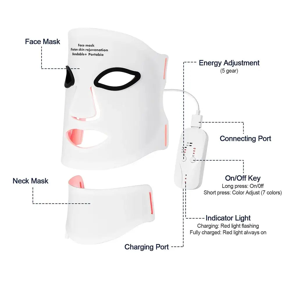 MIANIMED Face Neck Silicone LED Mask Photon Therapy | Facial Beauty Mask Skin Brighten Skin Care
