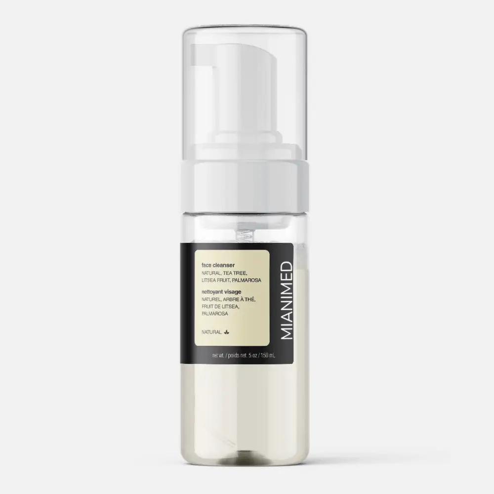 MIANIMED Premium skincare face cleanser product in a clear bottle with a pump, designed for natural and effective skin care.